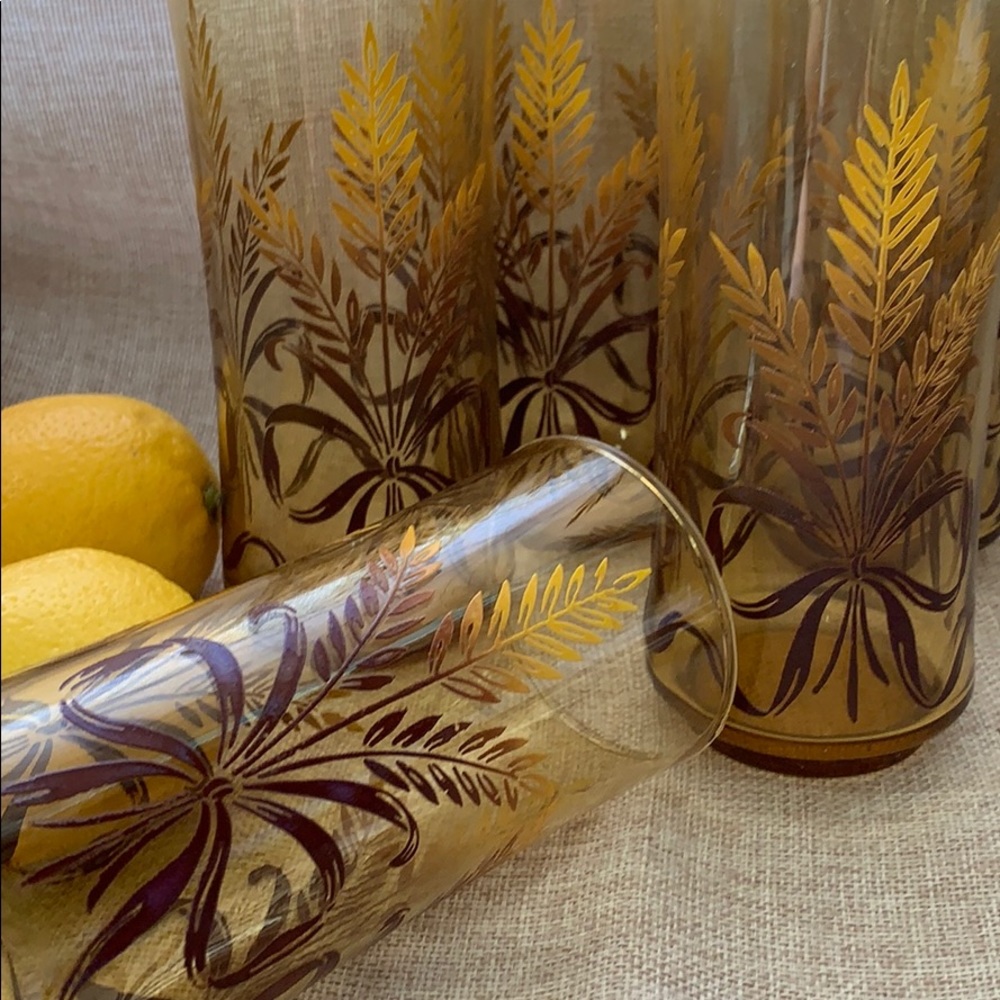 Vintage Libby Amber yellow Brown Wheat Glasses